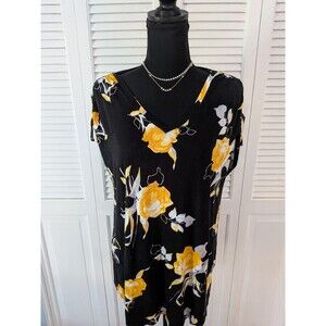 Lane Bryant Top Sleeveless Shirt Womens 10/12 Black Yellow White Floral Ruched